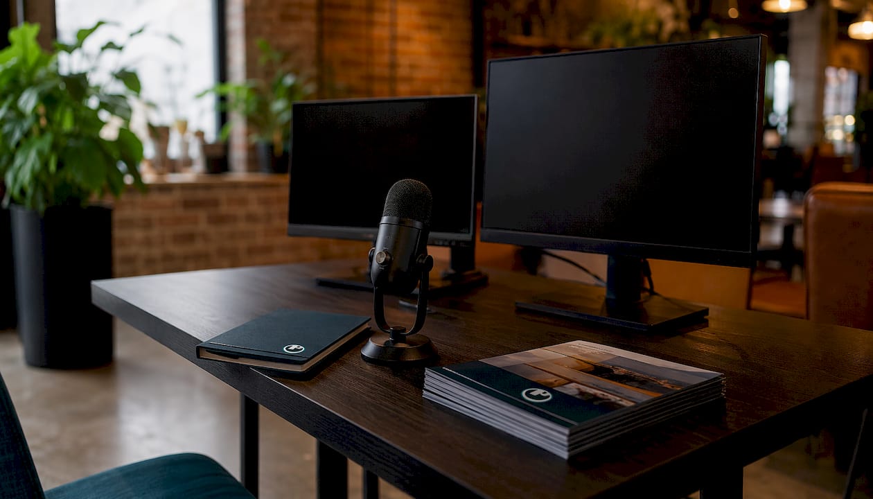 Empty virtual event sponsor booth setup in studio