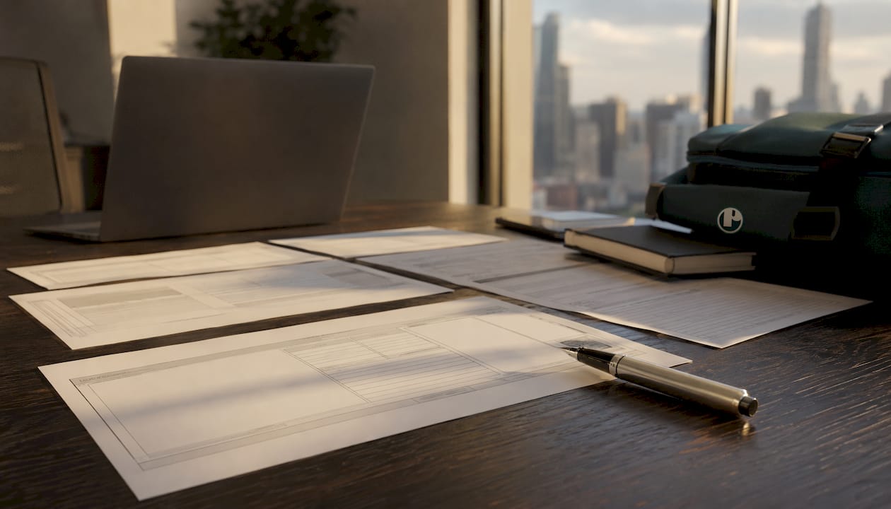 Fillable video brief template sheets and pen