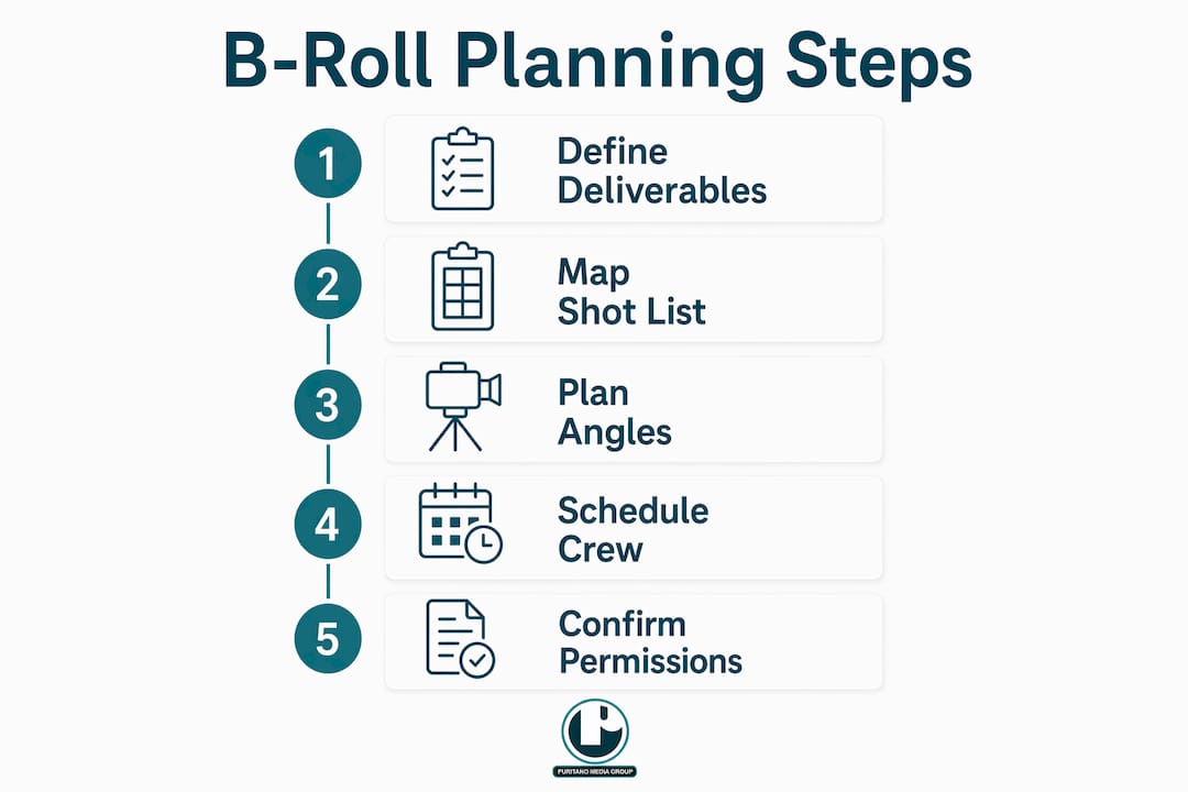 Infographic illustrating steps to plan event b-roll shots