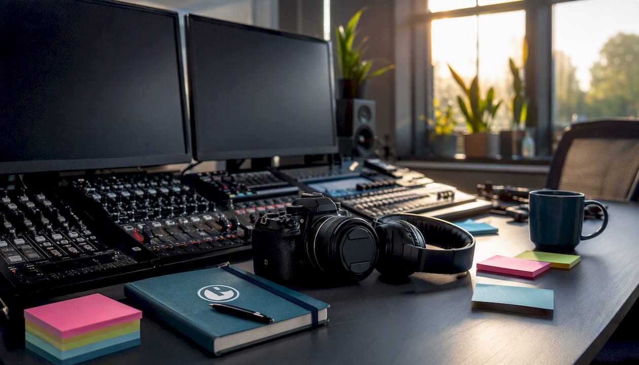 Video production studio equipment close-up