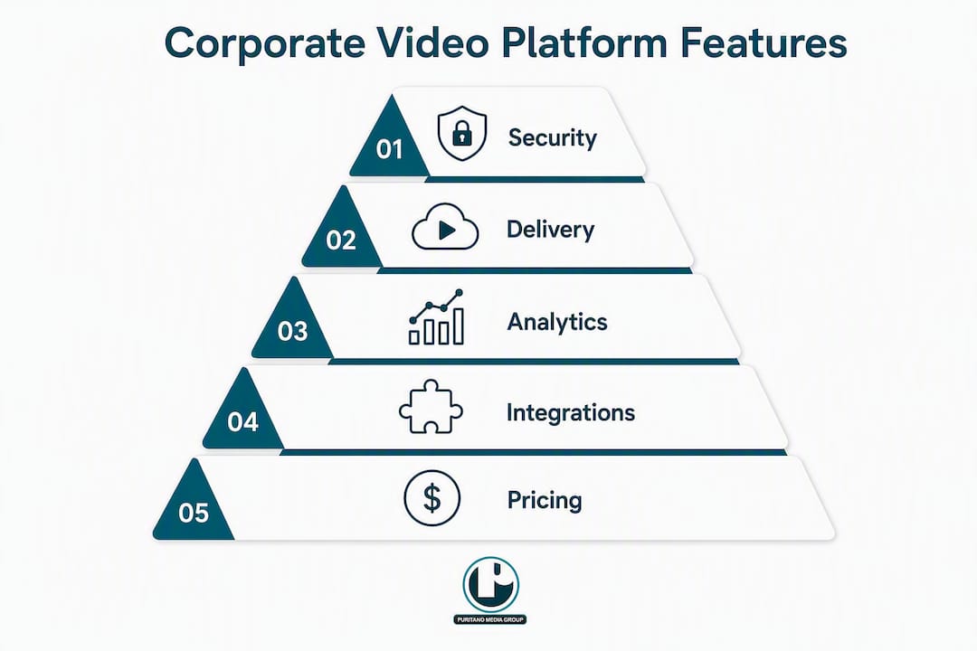 Infographic showing ranked corporate video platform features