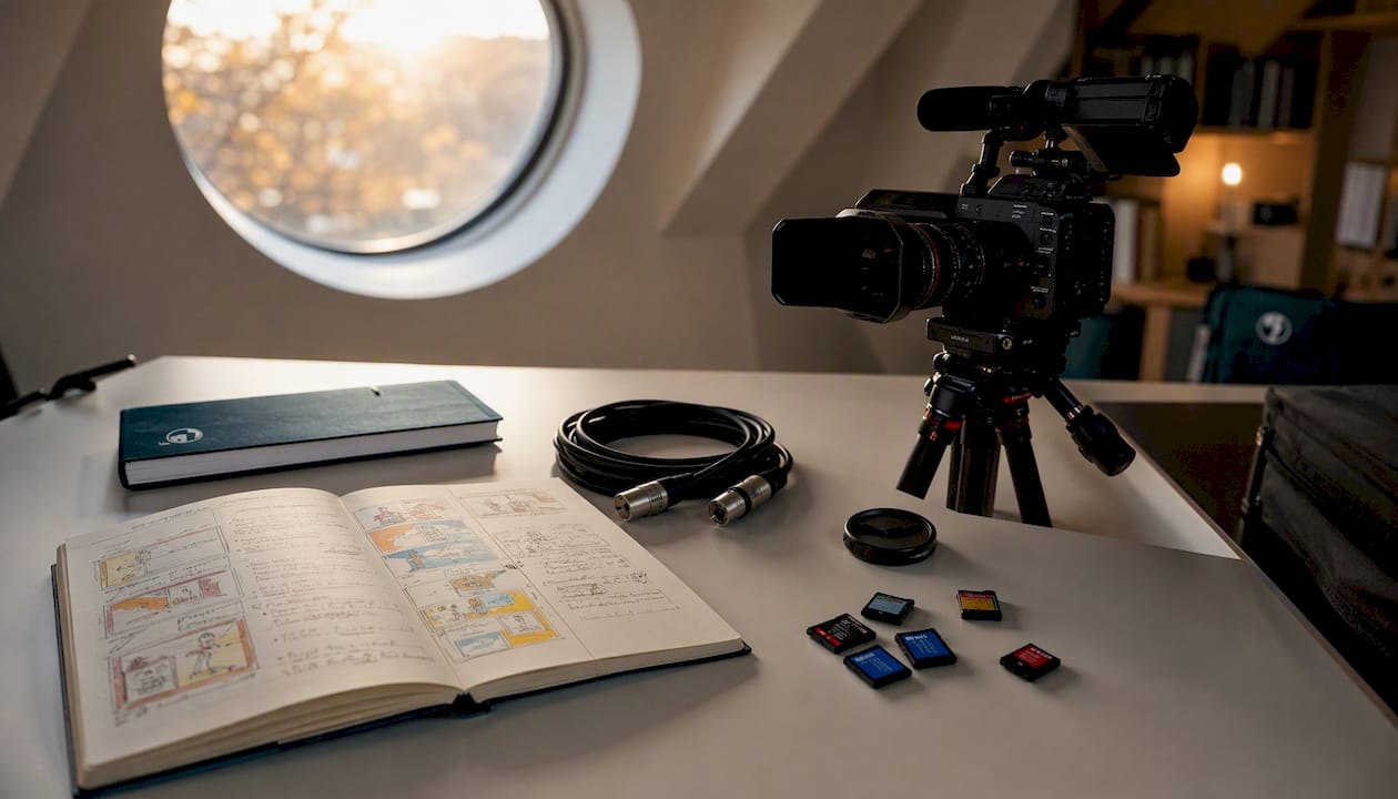 Documentary production tools and storyboard close-up