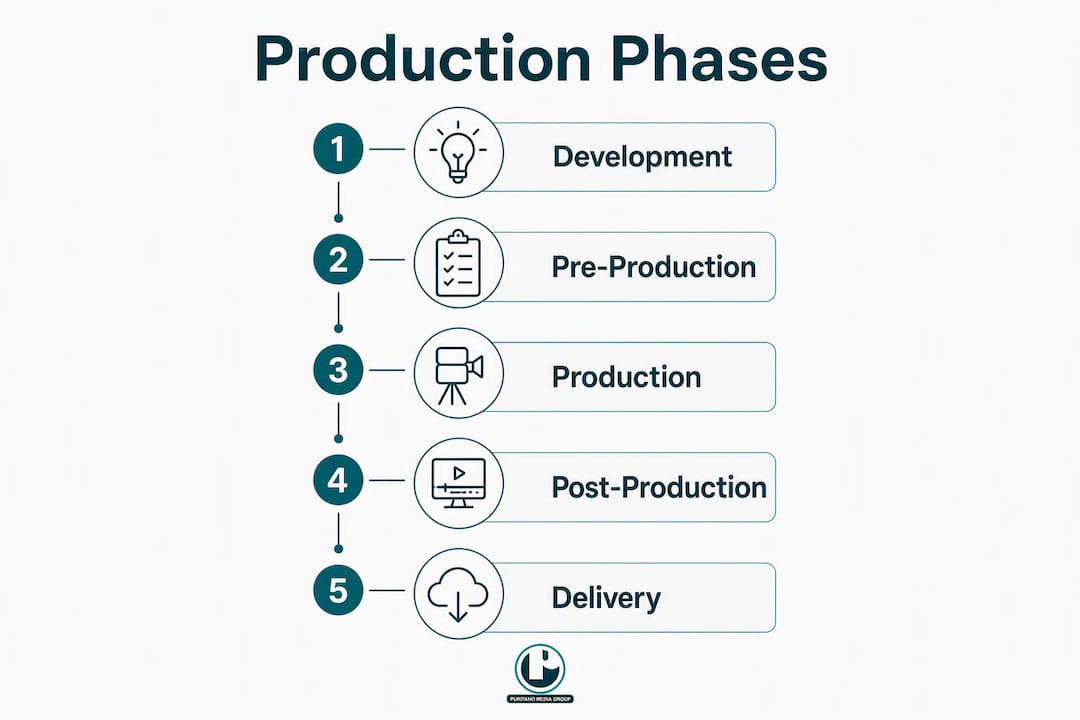 Infographic showing documentary production phases steps