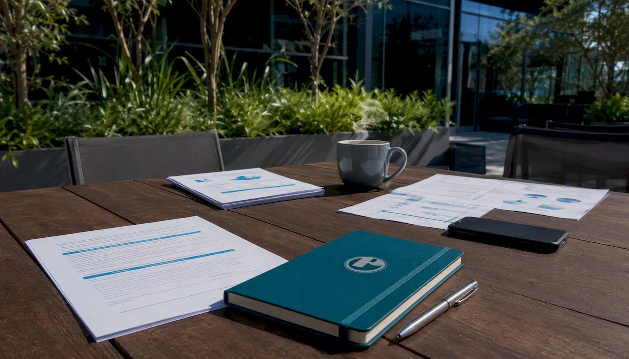 Printed video regulation compliance documents on desk