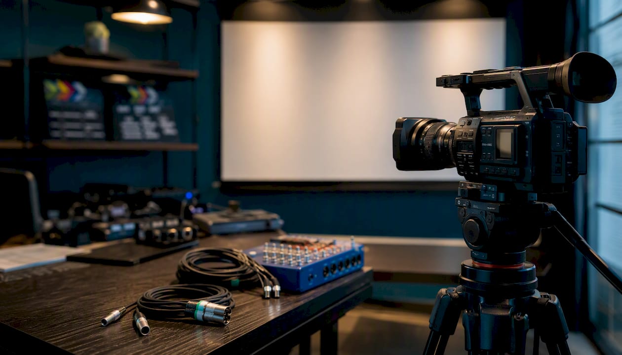 Video camera equipment in sleek studio