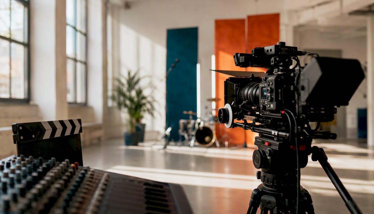 Music video camera and studio lighting setup