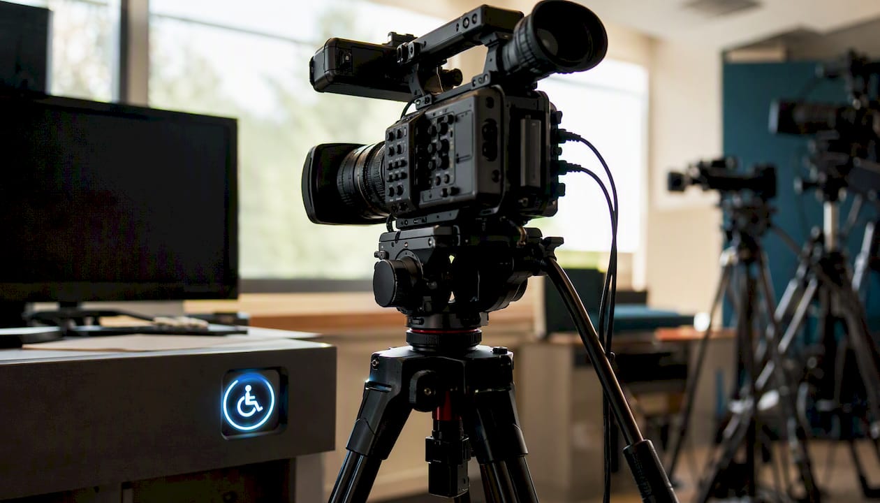 Close-up of video production equipment in studio