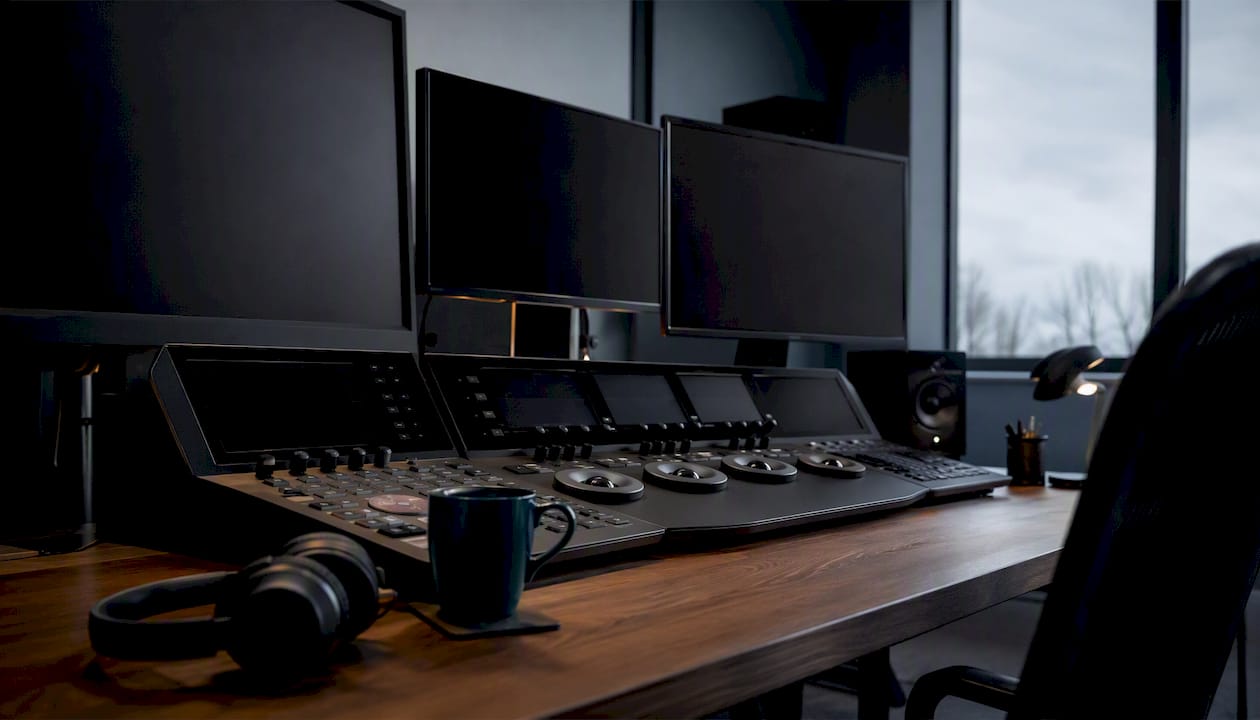 Empty video editing suite and console