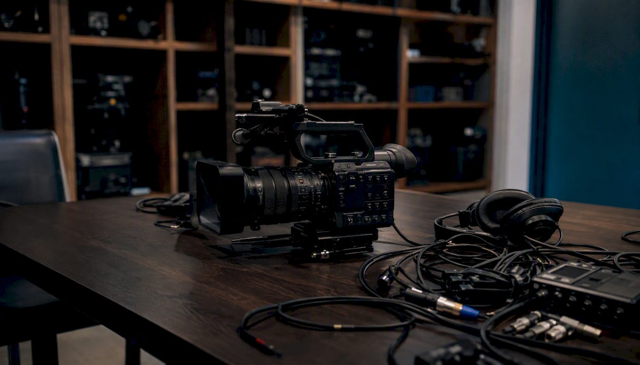 Video production equipment on desk