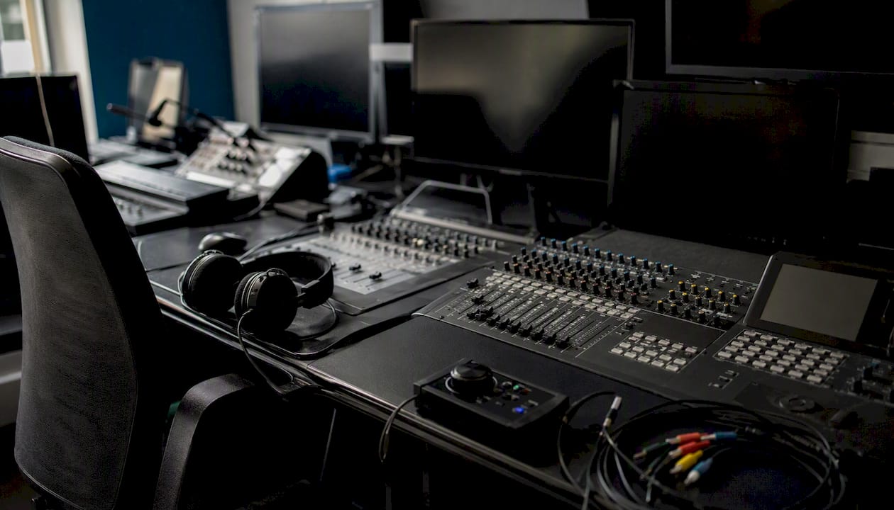 Video production captioning equipment close-up