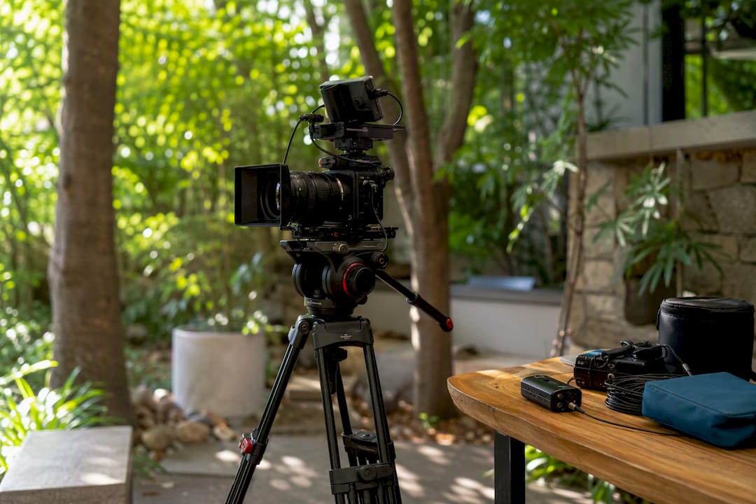 Professional video camera and lighting setup