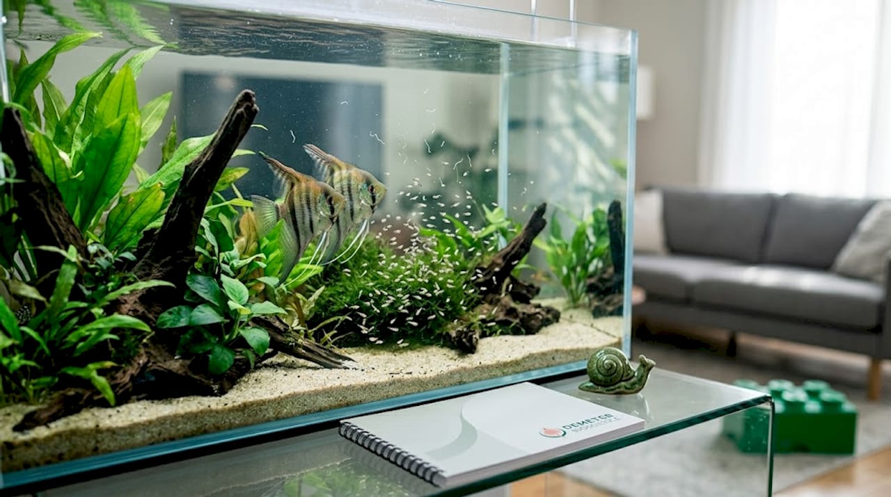 Angelfish fry feeding on live food
