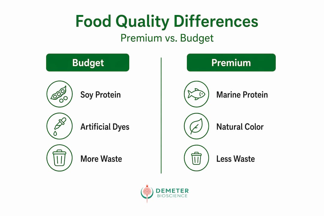 Infographic comparing premium and budget fish food features