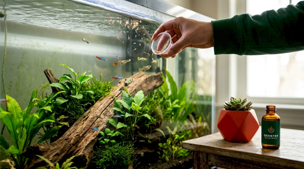 Live brine shrimp feeding fish aquarium