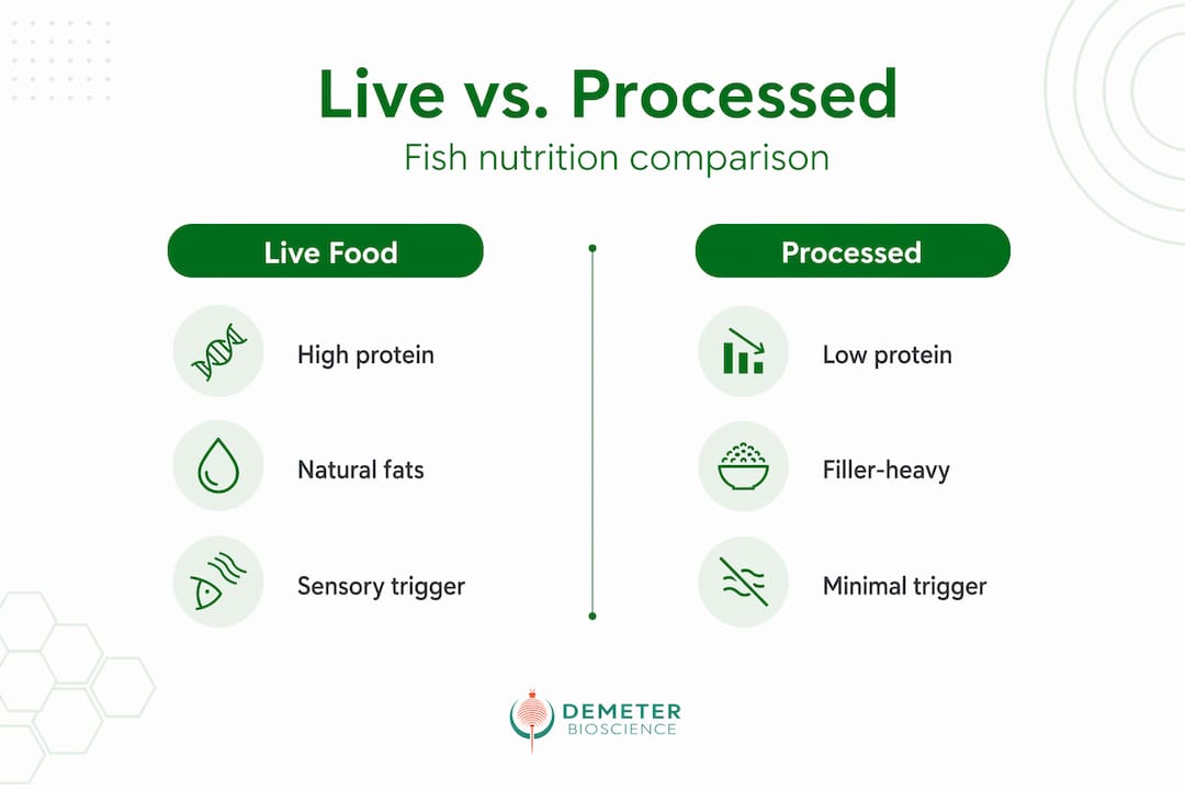 Live food versus processed fish infographic