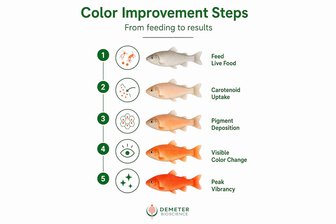 Infographic of steps for fish color improvement using live food