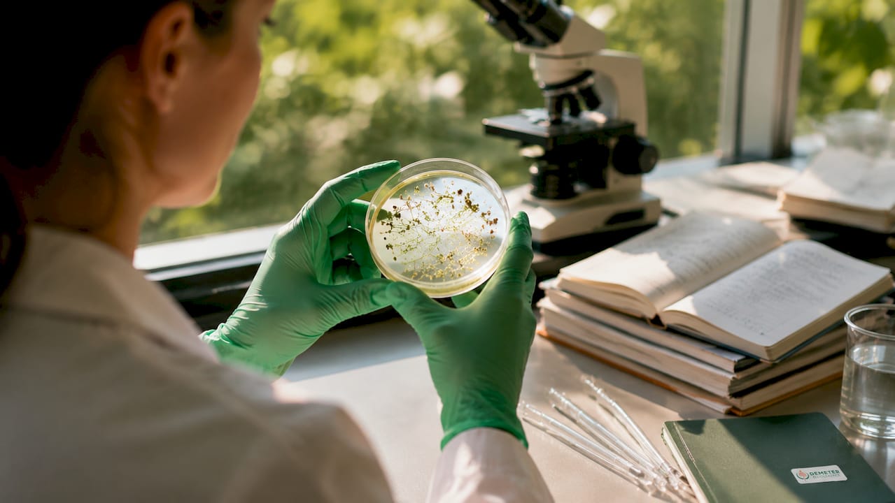 Scientist examining live-stage organisms under microscope