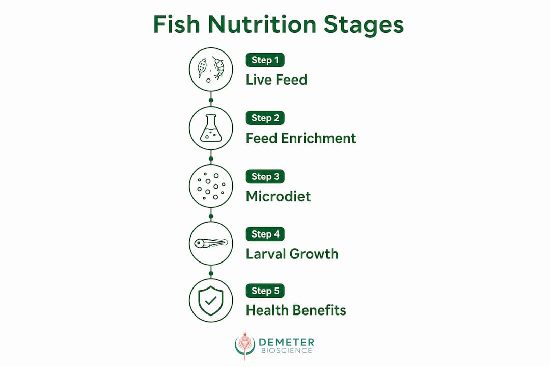 Infographic showing fish nutrition stages and benefits