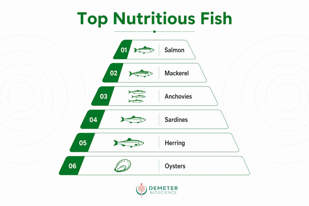 Pyramid infographic ranking most nutritious marine fish