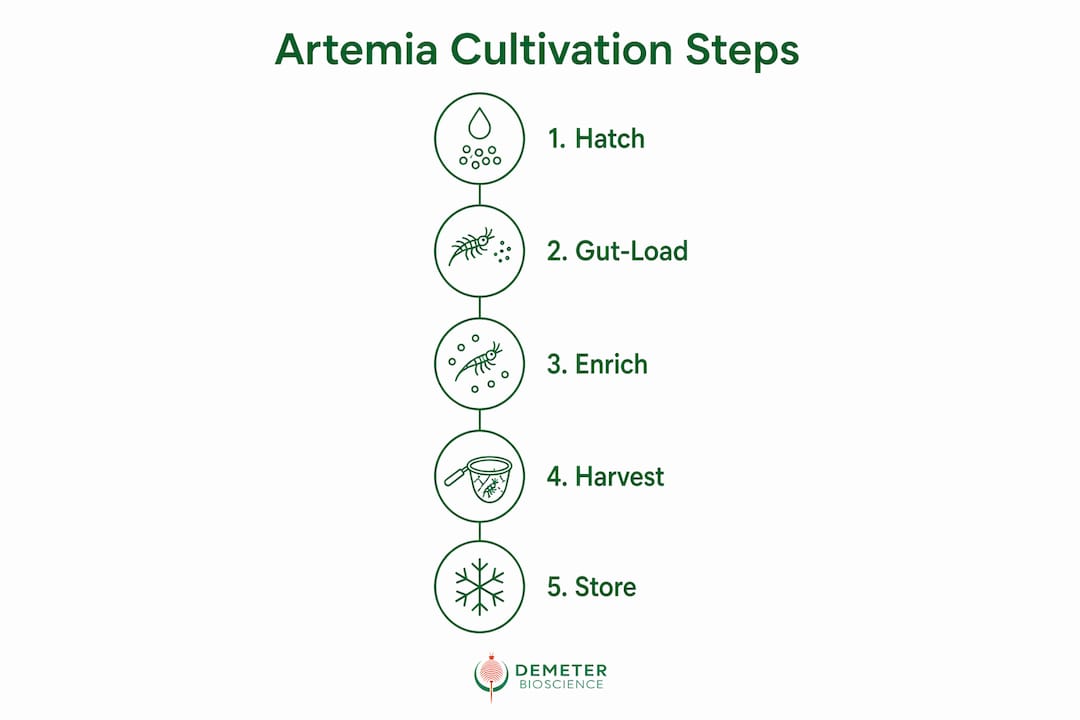 Infographic outlining brine shrimp cultivation process steps