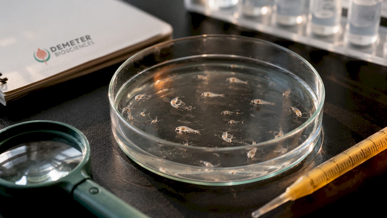 Close-up of different brine shrimp instar stages
