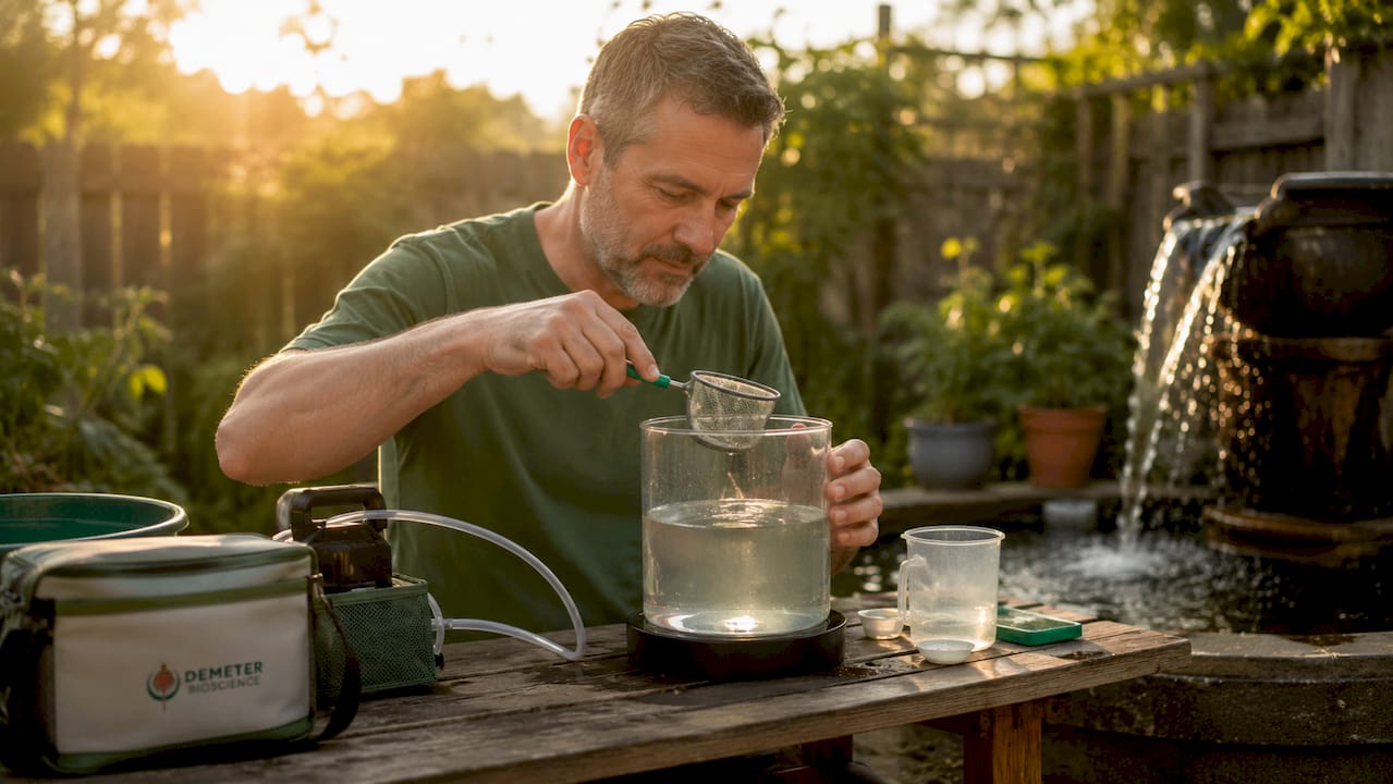 Hands siphoning brine shrimp nauplii