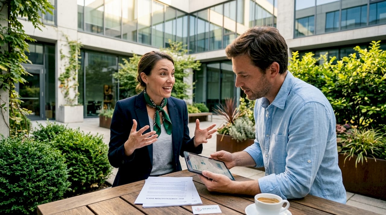 Procurement managers reviewing aquatic feed certifications