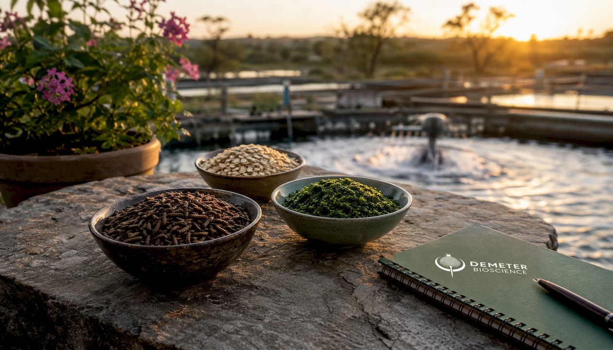 Close-up of eco-friendly fish feed ingredients