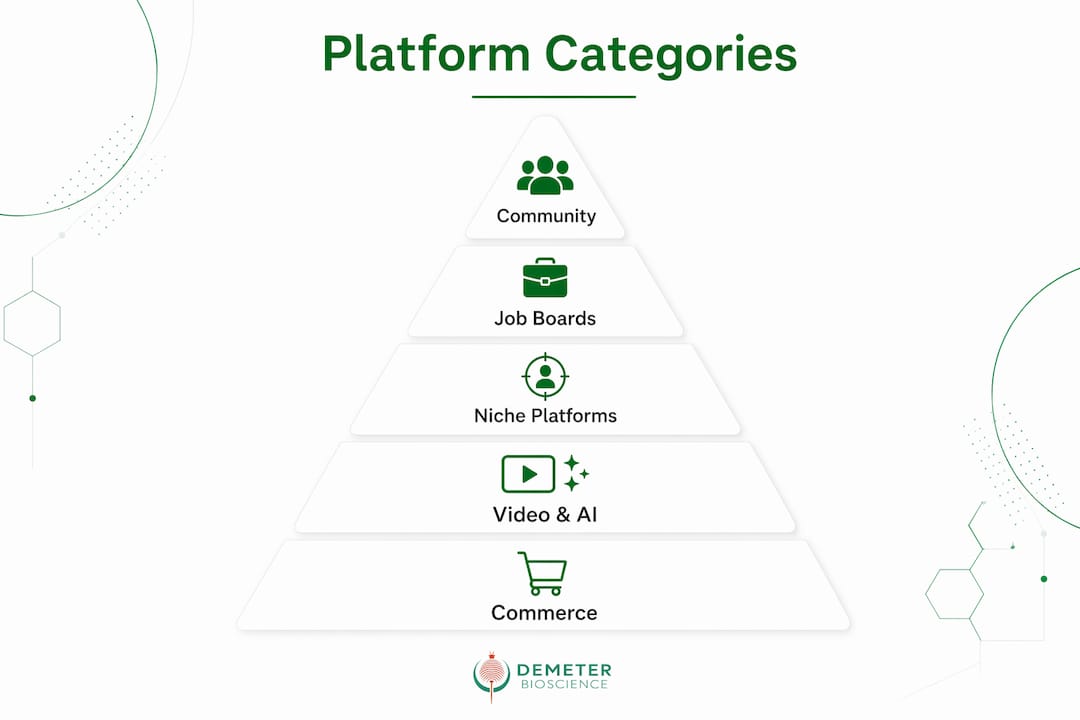 Infographic showing professional networking platform categories