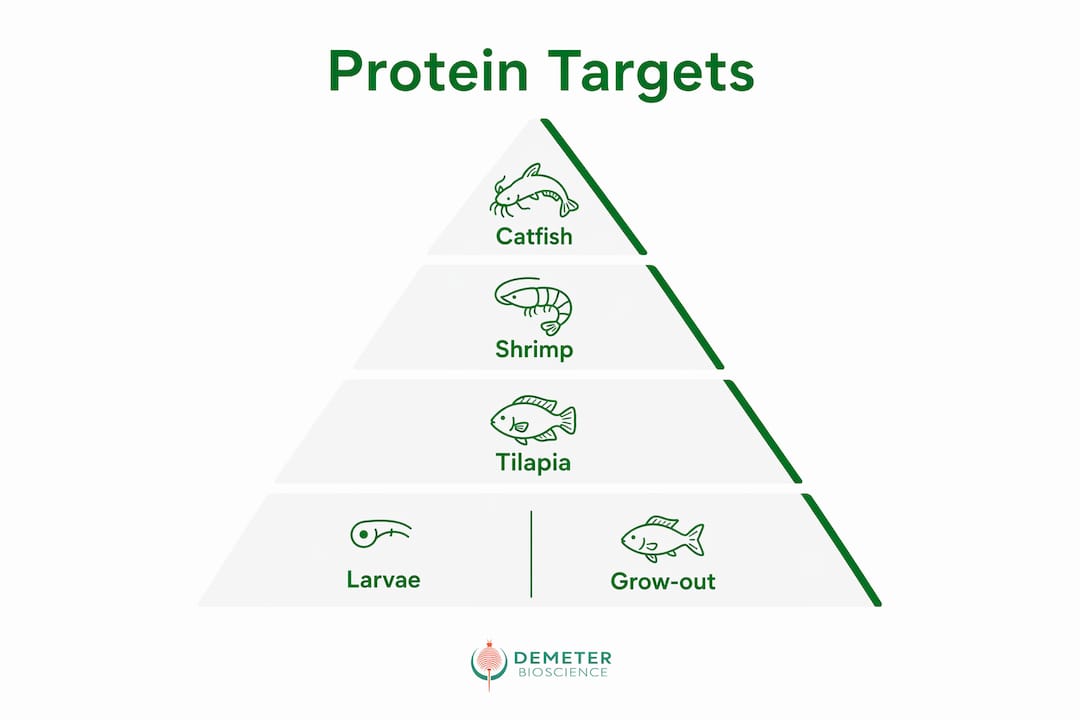 Infographic pyramid of species protein requirements by life stage