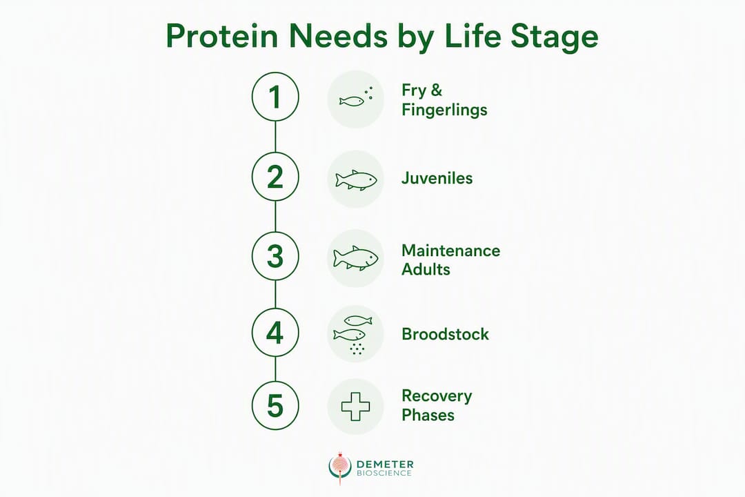 Infographic of protein requirements by marine animal life stages