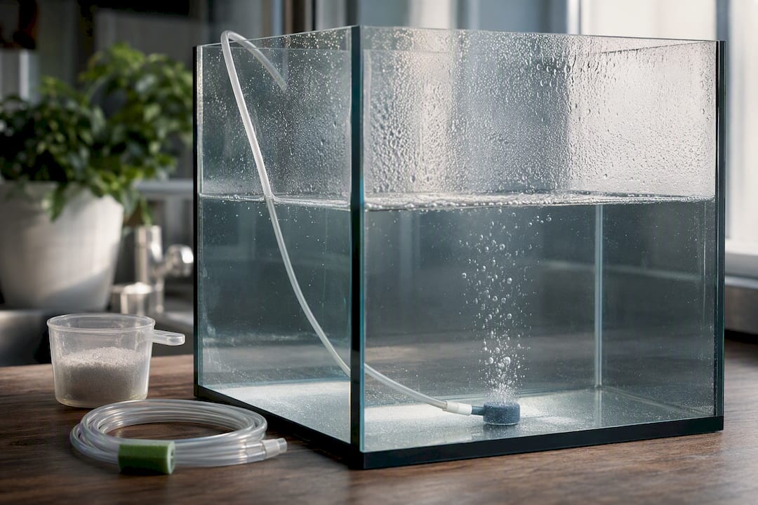 Holding saltwater aerating in glass vessel
