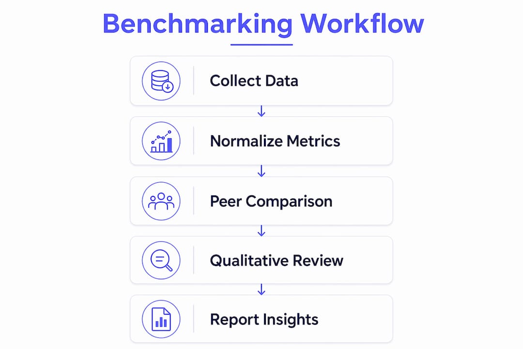 Infographic showing benchmarking workflow steps