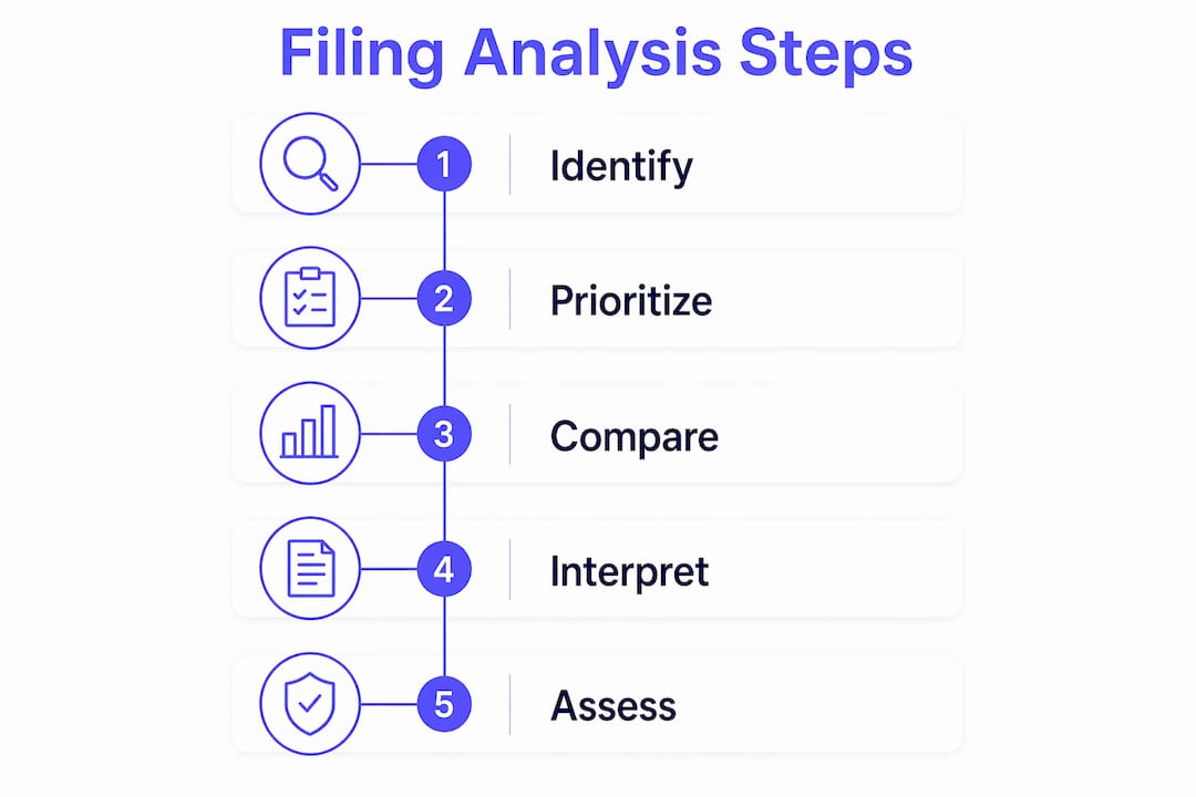 Infographic illustrating stock filing analysis steps