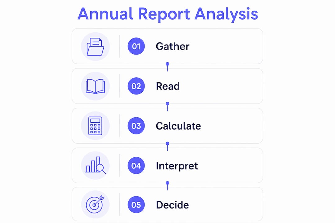 Infographic outlining steps of annual report analysis