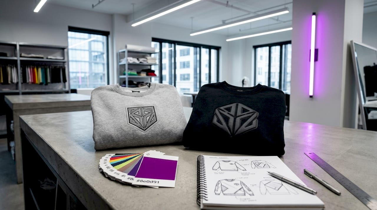 Sweatshirts showing embroidery versus puff print