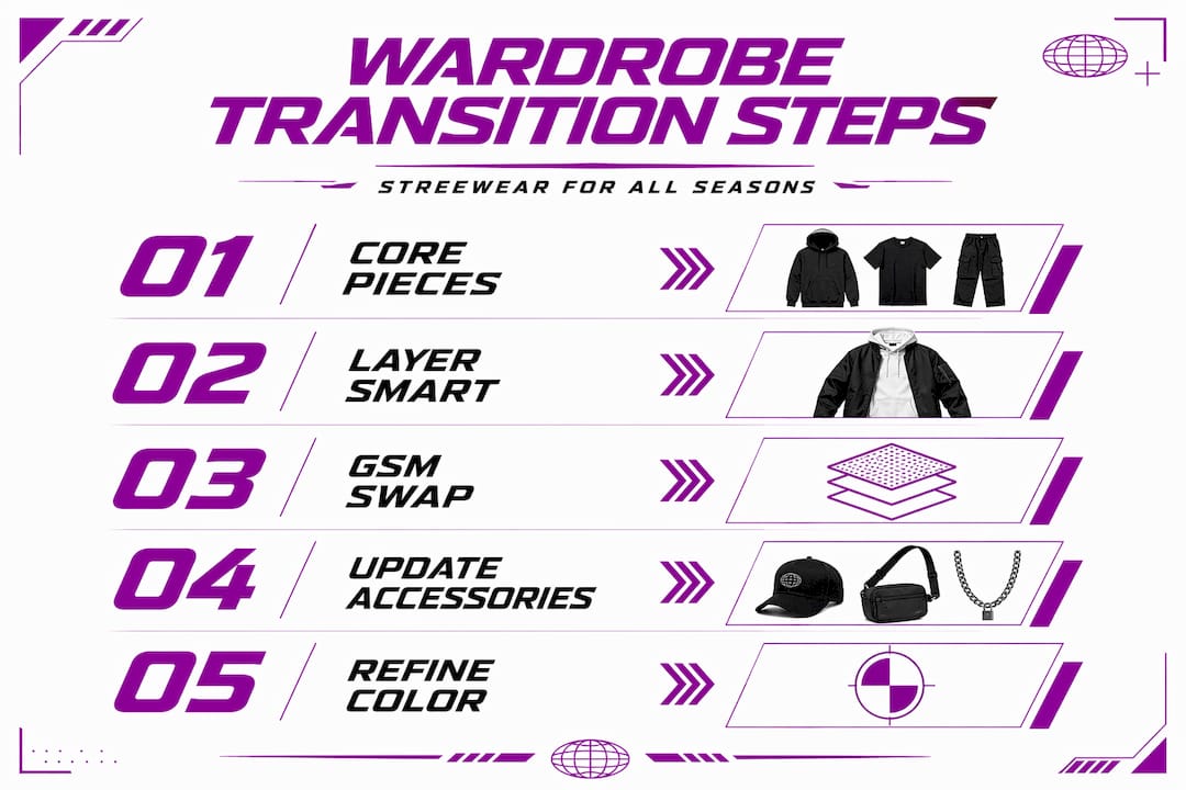 Infographic of steps for streetwear wardrobe transitions