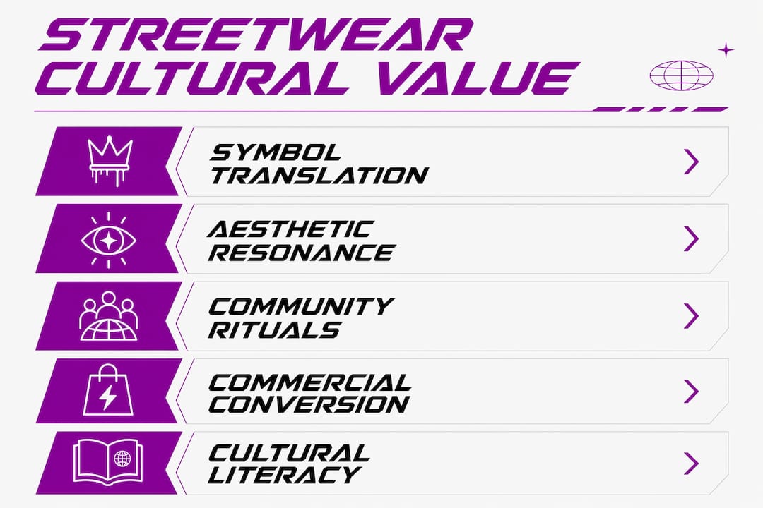 Infographic showing streetwear cultural value pillars