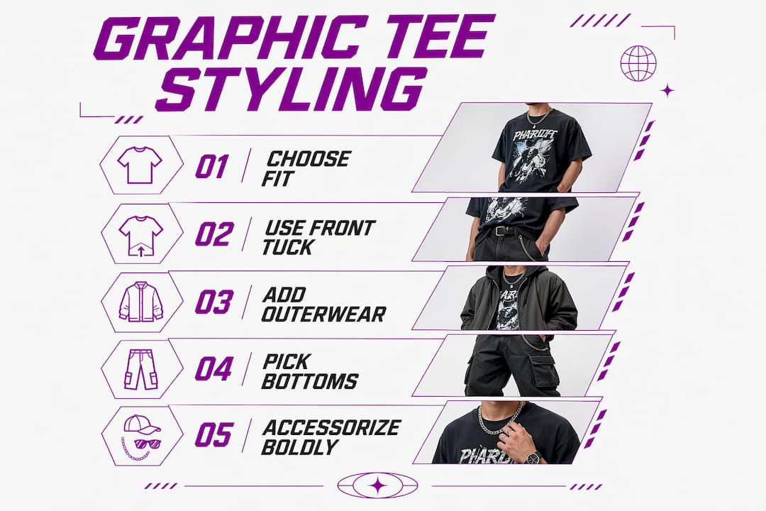 Infographic of key steps to style graphic tees