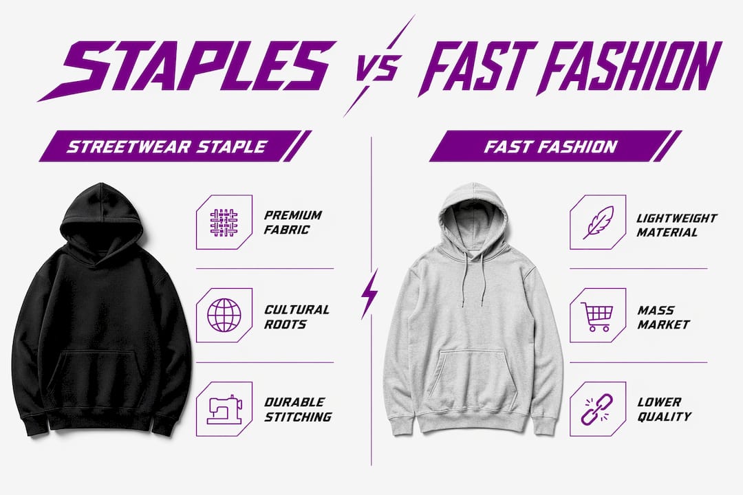 Infographic comparing streetwear staples and fast fashion