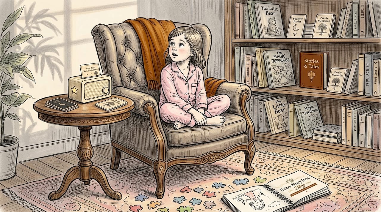 Child listening to audio bedtime story