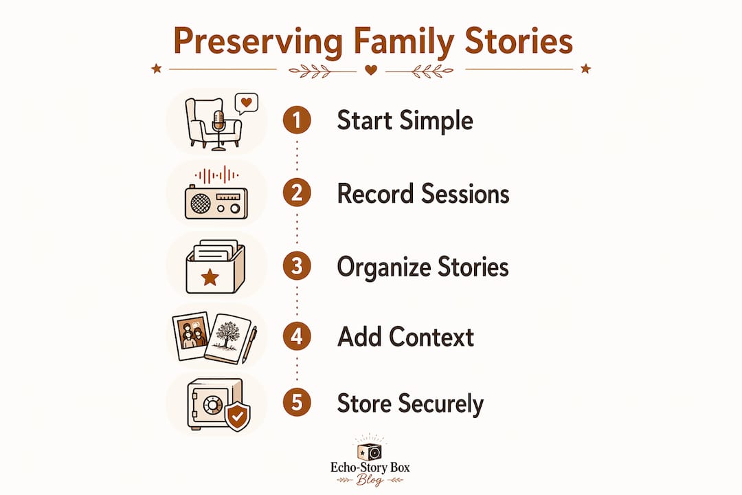 Infographic showing steps to preserve family stories