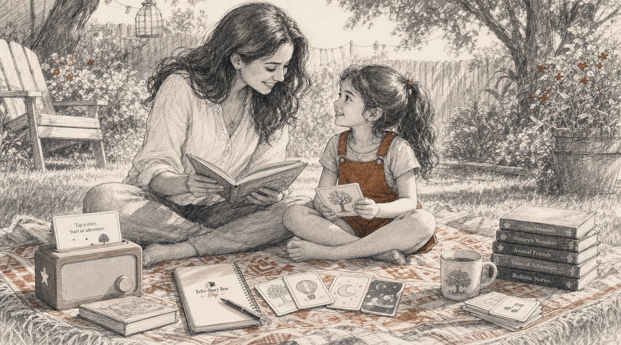 Mother and daughter engaging with story materials
