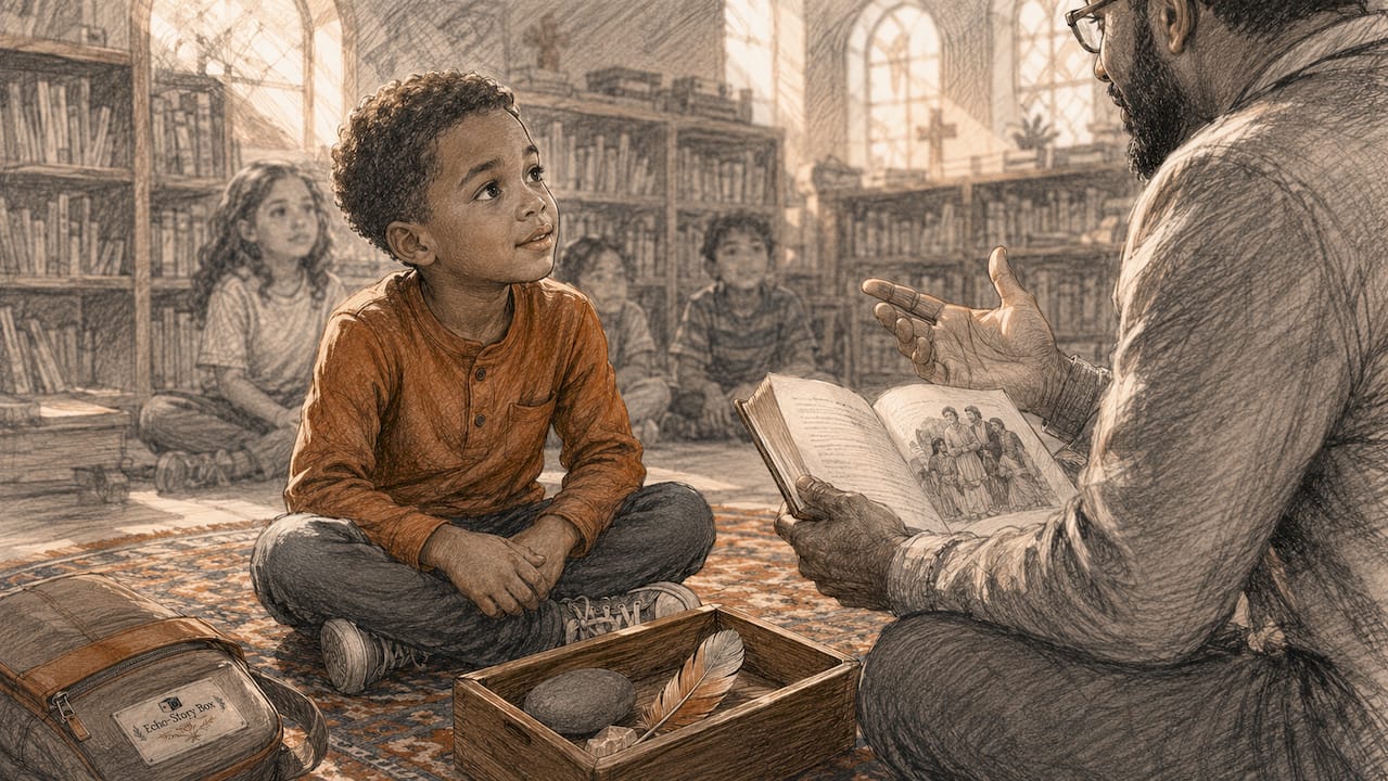 Child deeply listening to church story