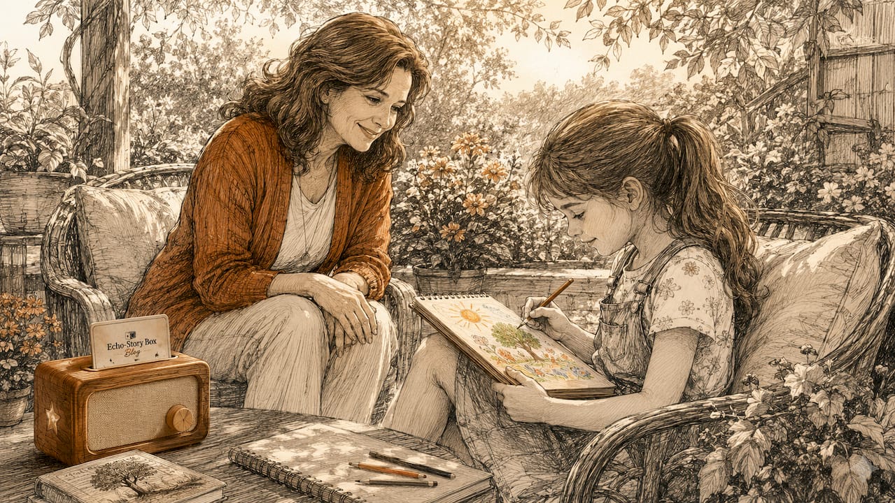 Therapist guiding child drawing emotions