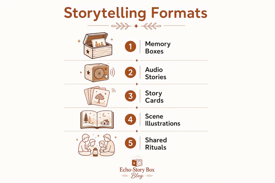 Infographic showing storytelling formats for children