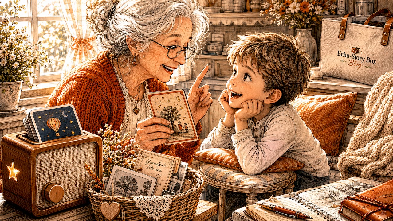 Grandparent telling a faith story to granddaughter