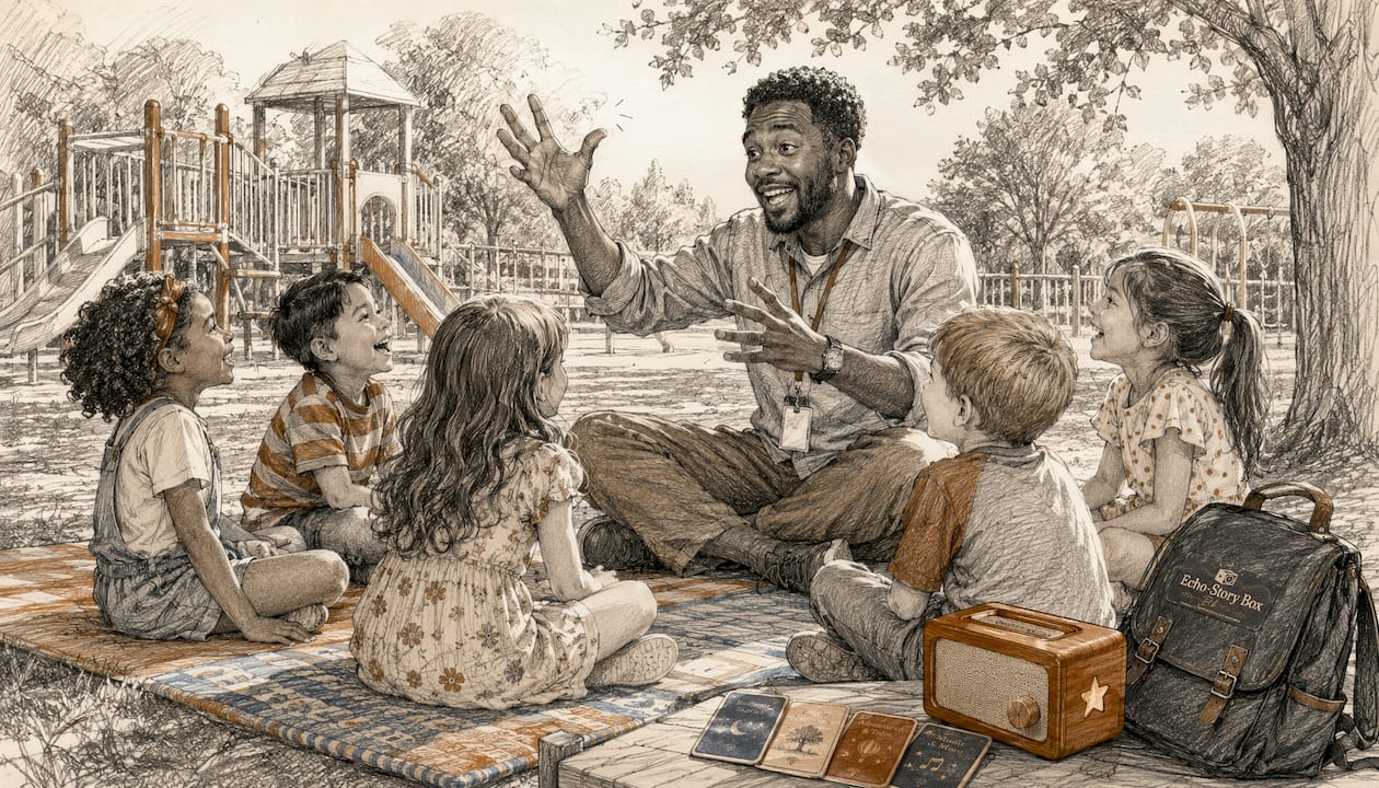 Teacher telling story to attentive children
