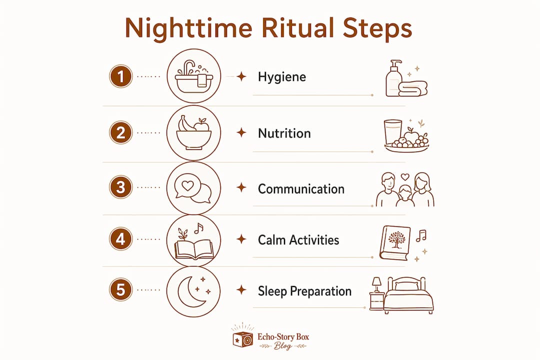 Infographic of five key steps in family nighttime ritual