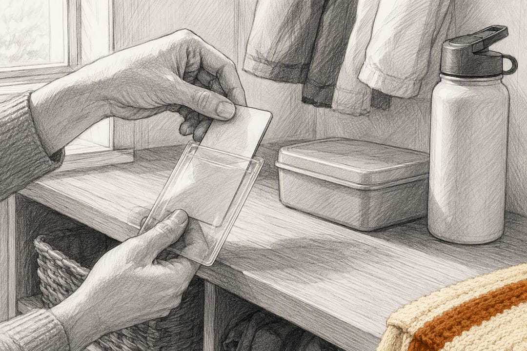 Hands placing story card into protective sleeve